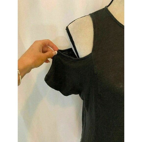 Zara Womens Solid Gray Grey Short Sleeve Cold Shoulder Top T Shirt Medium - Picture 3 of 8